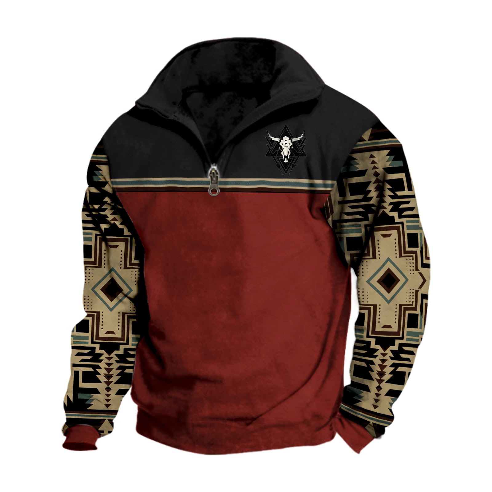 Bengbobar Mens Western Aztec Sweatshirts Aztec Cowboy Hoodie Vintage Graphic Western Hoodies for Men Casual Long Sleeve Sweatshirts Half Zip Pullover with PocketCowboy Red S